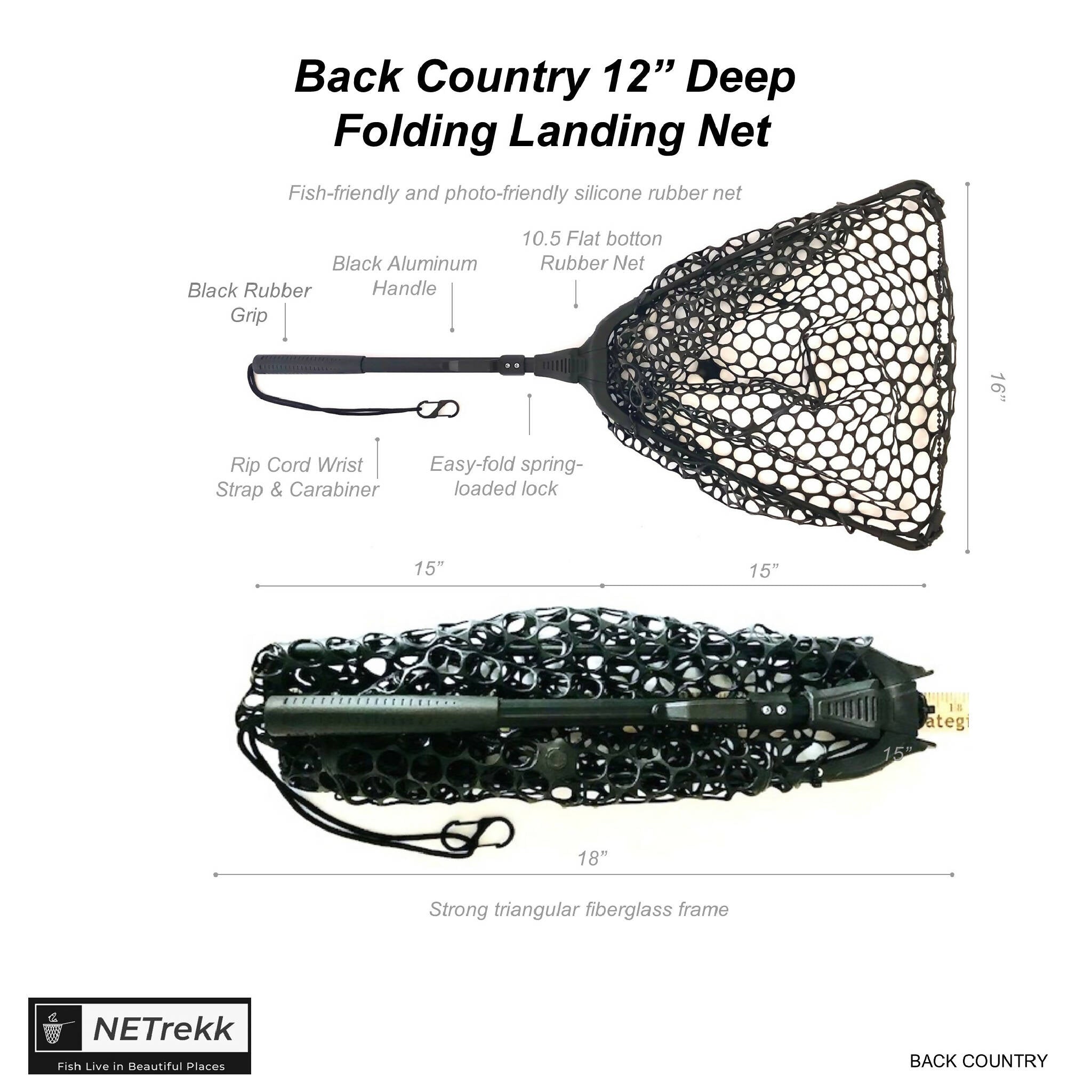 12-16 in fishing landing net Fat Jake 16"x 12" Brook Trout Engraved Classic The Ranger Catch and Release Net is an excellent catch and release trout net featuring rubber netting that wont harm fish 16 x 19 Landing Net