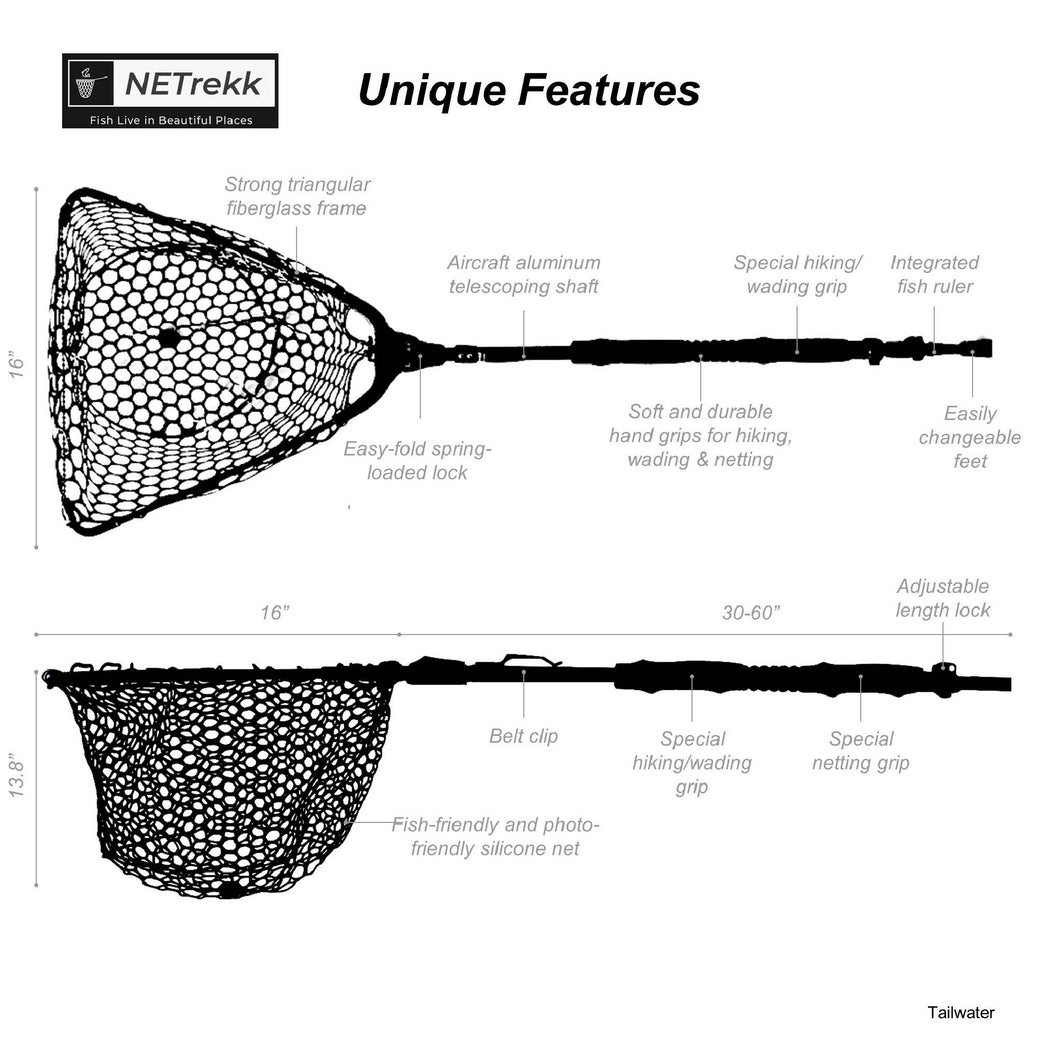 TAILWATER Telescopic Wading Staff Medium Folding Landing Net